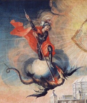 Sv. Jurij in zmaj, detalj s slike Led na Dravi, 1776